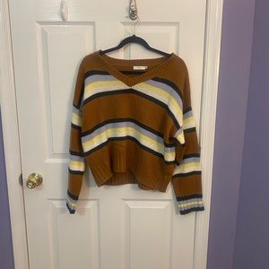 NWOT lush stripped v neck sweater
